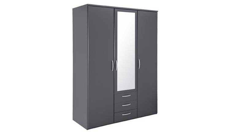 Argos Home Hallingford Grey 3 Door 3Drawer Mirrored Wardrobe