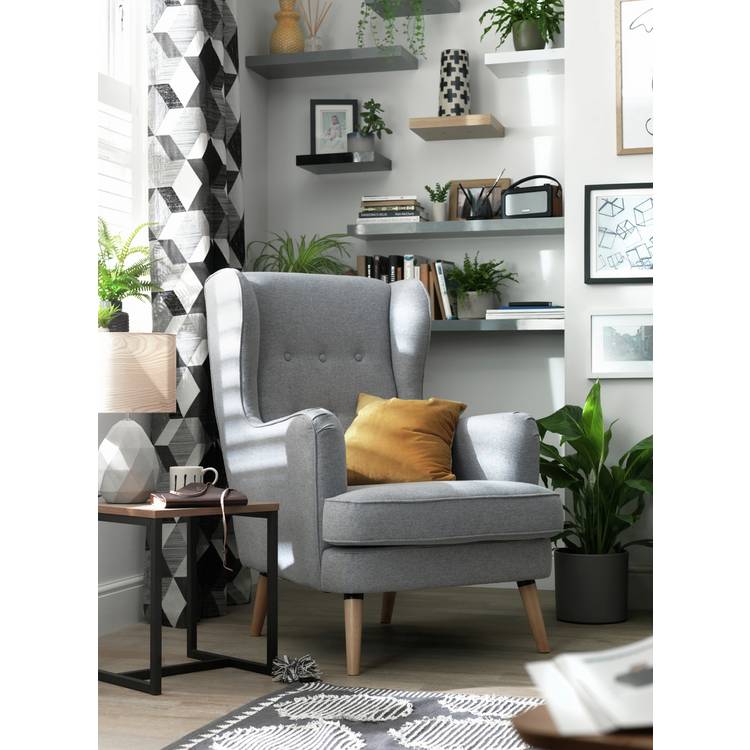 Habitat Callie Fabric Wingback Chair- Light Grey 0