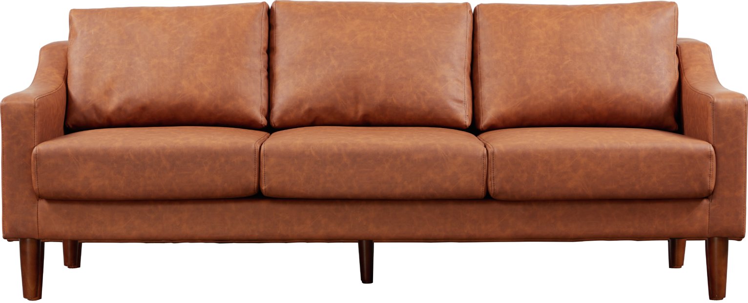 Argos Home Brixton 3 Seater Faux Leather Sofa - Tan