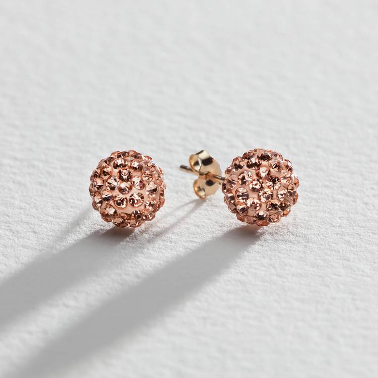 Revere 9ct Yellow Gold Champagne Crystal Ball Stud Earrings 0