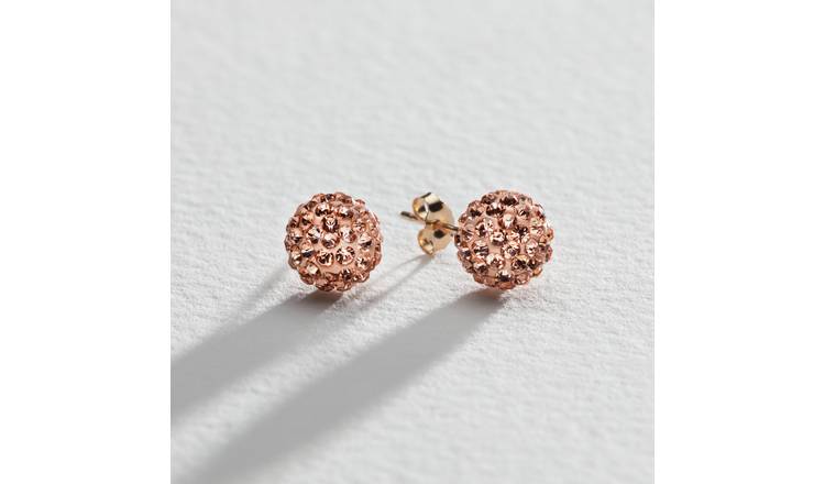 Revere 9ct Yellow Gold Champagne Crystal Ball Stud Earrings