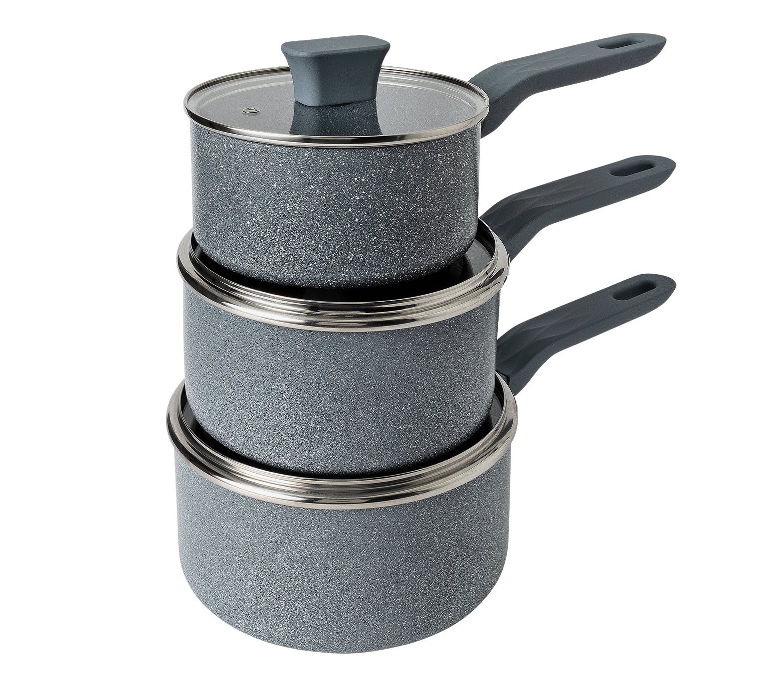 Argos Home 3 Piece Stone Effect Pan Set - Grey