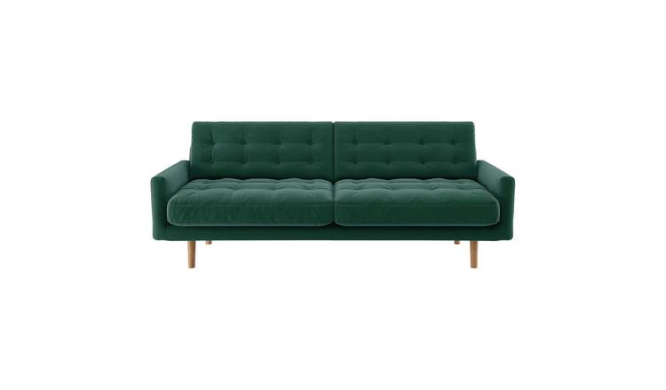 Habitat Fenner 3 Seater Velvet Sofa - Emerald Green
