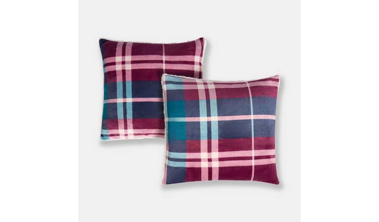 OHS 2 Pack Winsford Check Cushion Covers 45 x 45cm - Burgundy