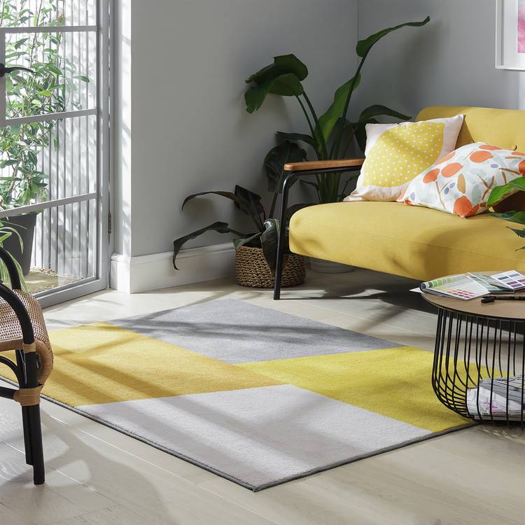 Argos Home Geometric Block Mustard Cut Pile Rug - 230x160cm 0