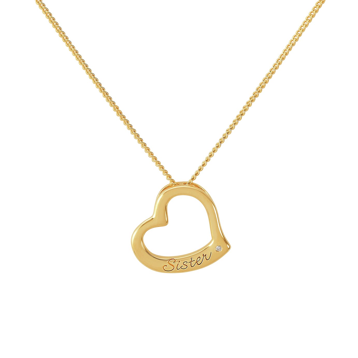 Revere Gold Plated Sister Heart Pendant 18 Inch Necklace