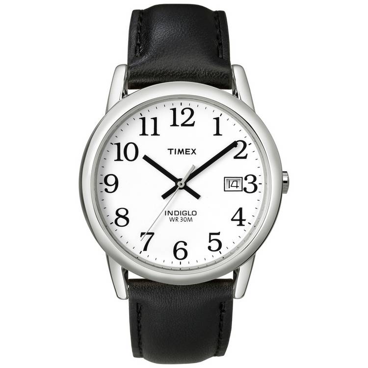 Timex Easy Reader Mens Silver watch with Black Leather Strap 0