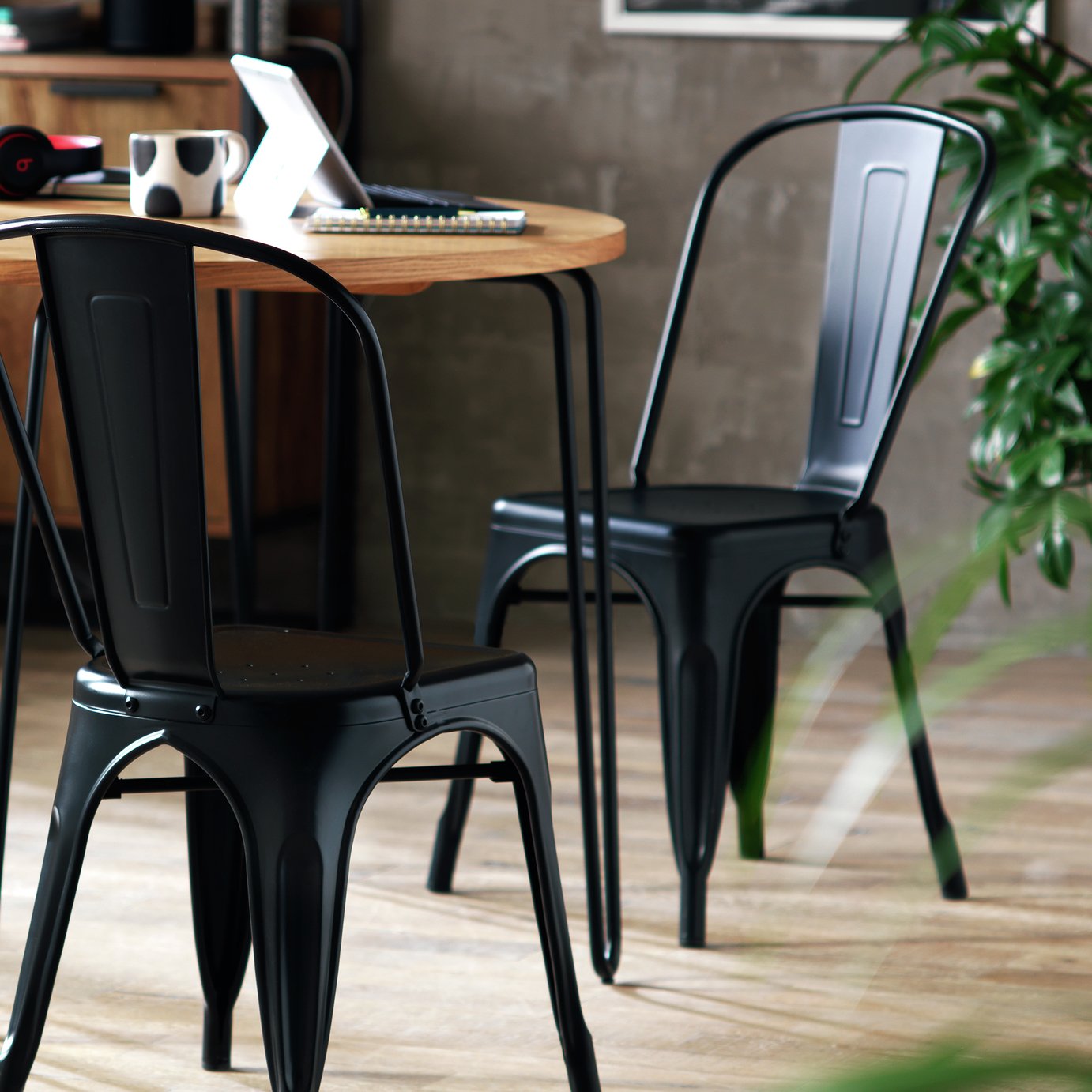 Habitat Industrial Pair of Metal Dining Chairs-Matt Black