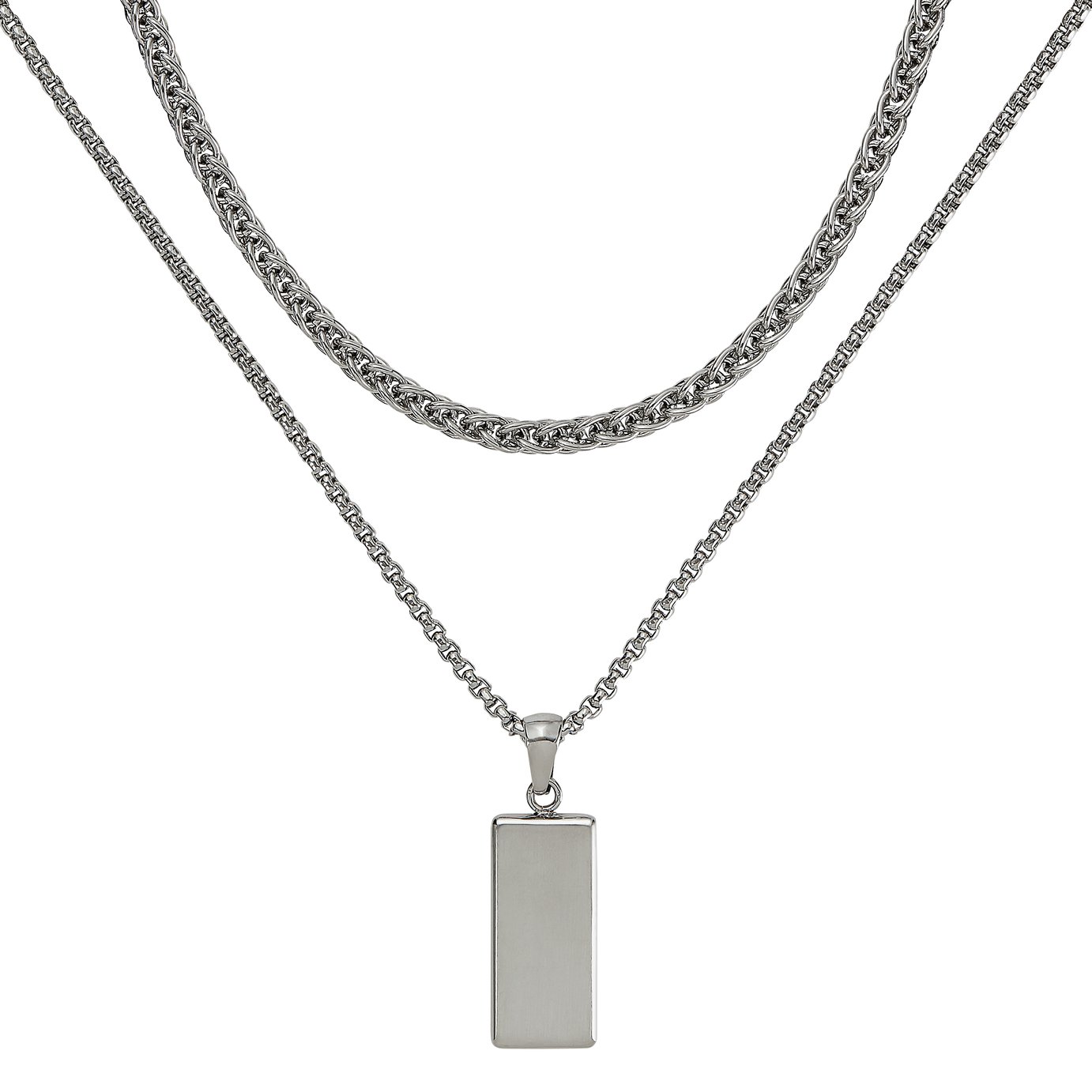 Revere Men's Stainless Steel Layered Chain Pendant Necklace