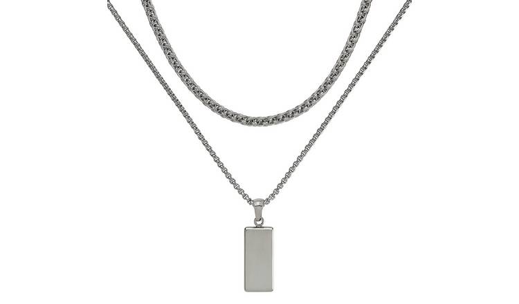 Revere Men's Stainless Steel Layered Chain Pendant Necklace