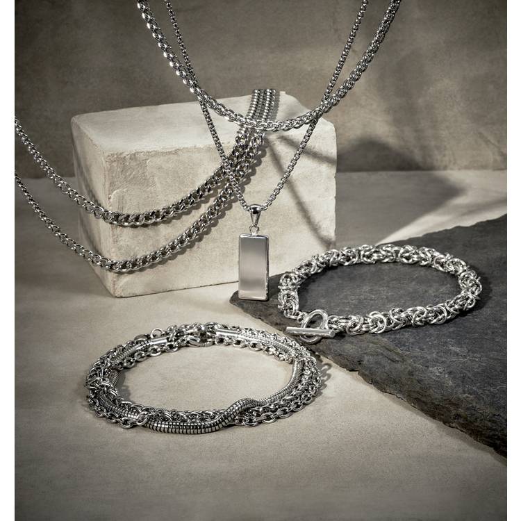 Revere Men's Stainless Steel Layered Chain Pendant Necklace 0