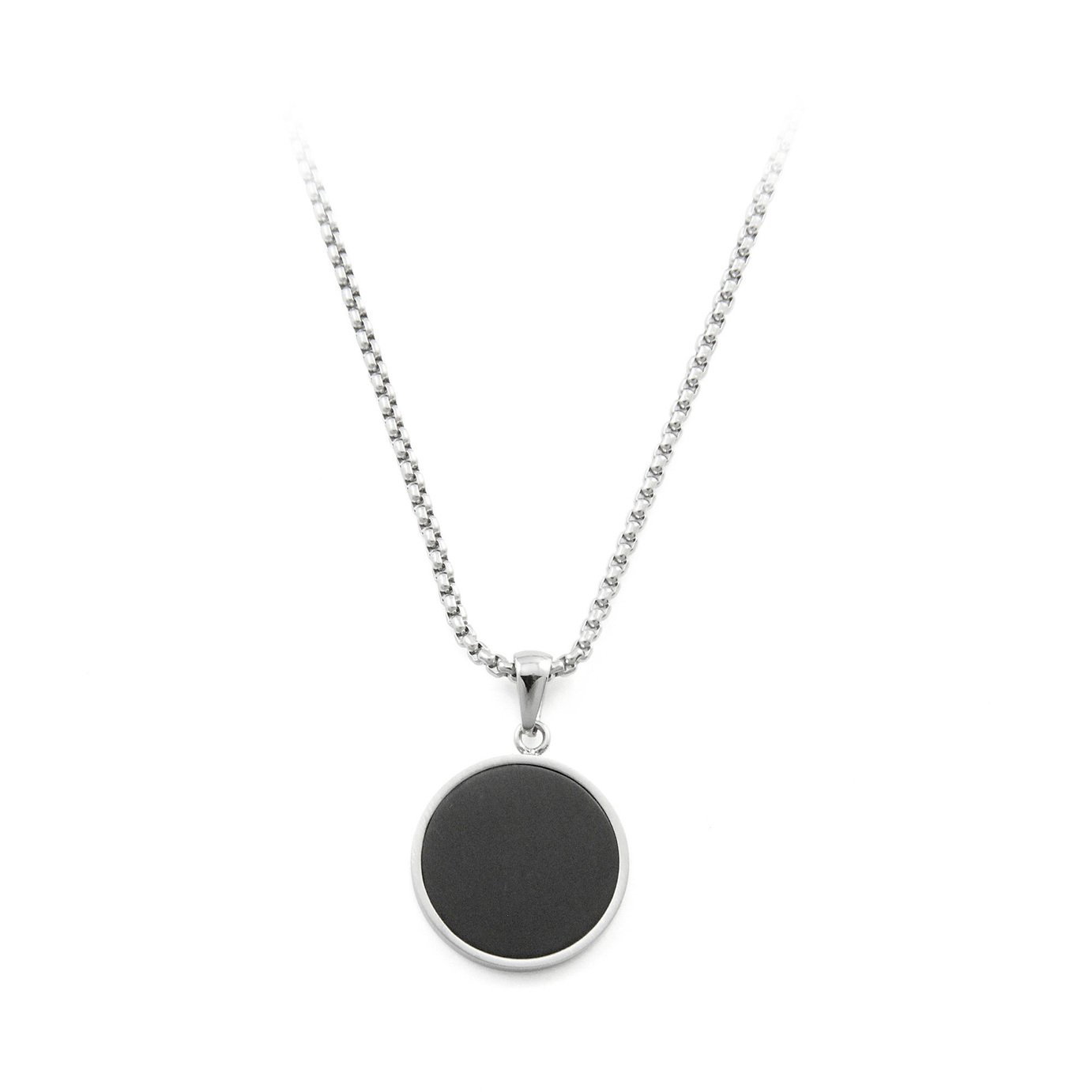 Revere Men's Stainless Steel Black Circle Pendant Necklace