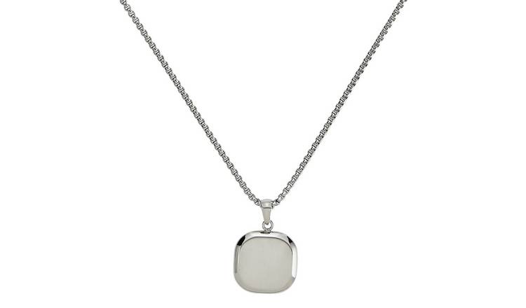 Revere Men's Stainless Steel Rounded Square Pendant Necklace