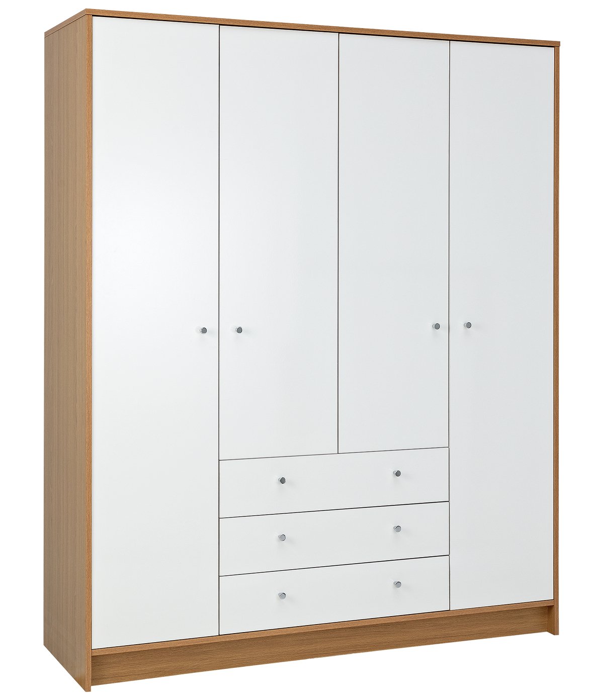 Argos Home Malibu Gloss 4Dr 3Drw Wardrobe - White & Oak Eff