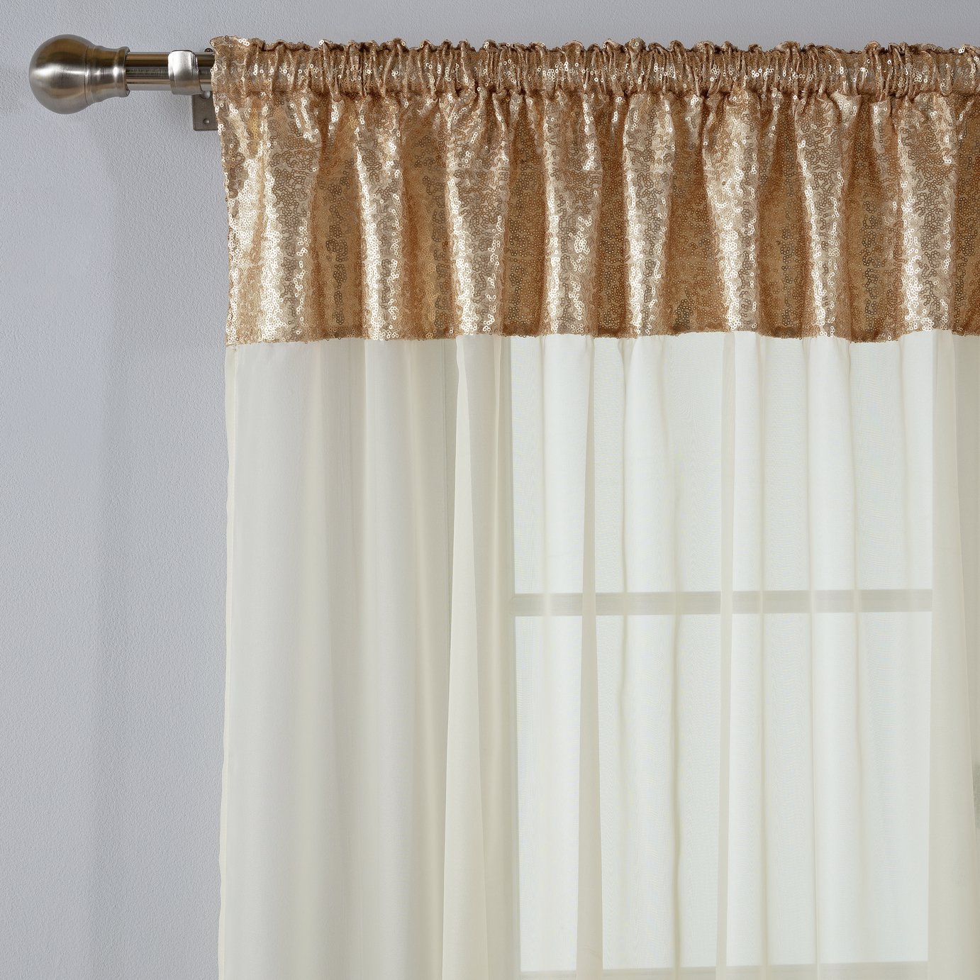 Argos Home Sequin Voile Curtain Panel - Gold