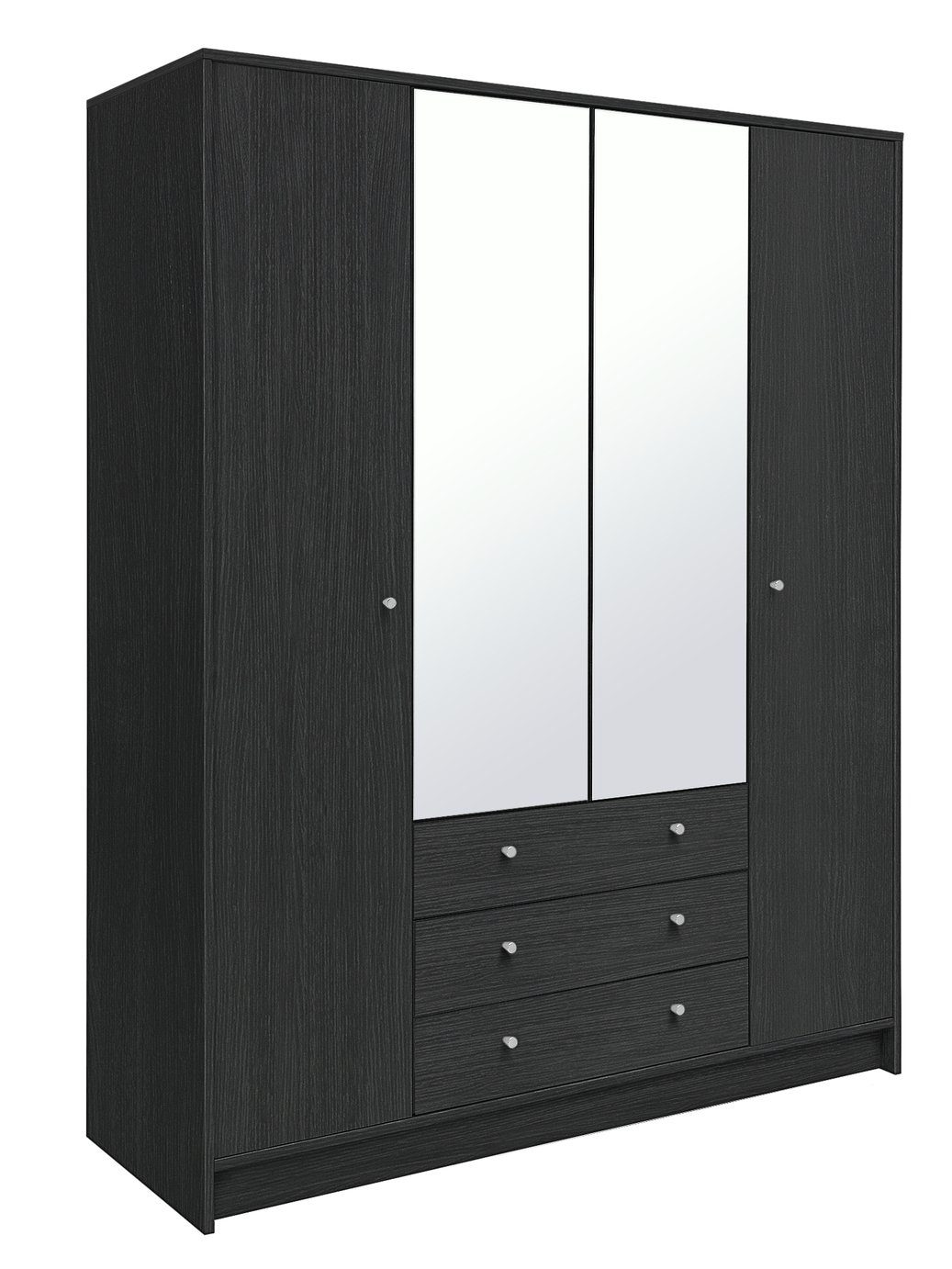 Argos Home Malibu 4Dr 3 Drw Mirror Wardrobe-Black Oak Effect