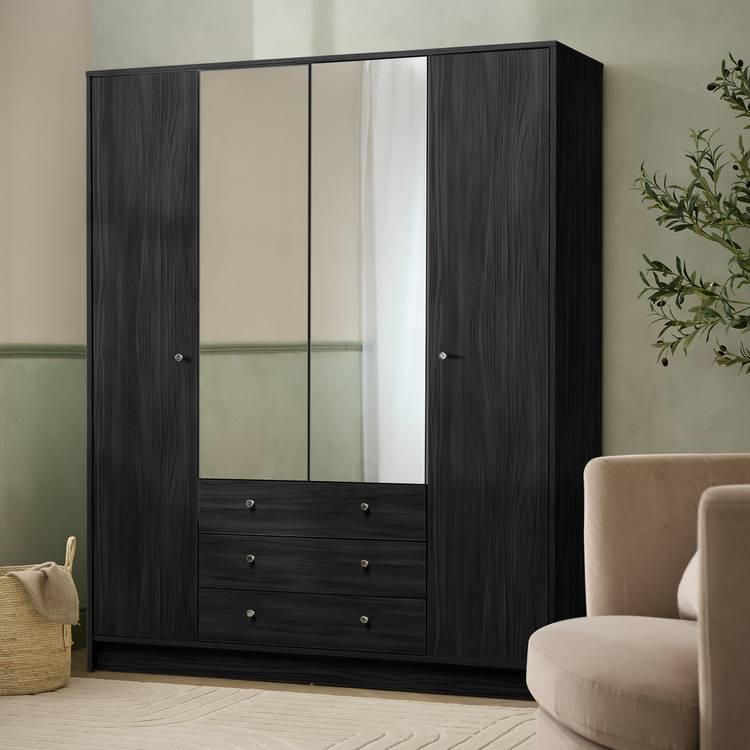 Argos Home Malibu 4Dr 3 Drw Mirror Wardrobe-Black Oak Effect 0