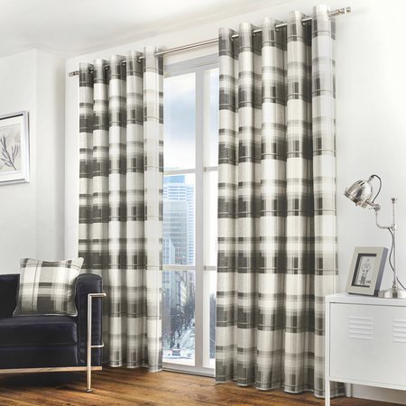 Fusion Balmoral Check Fully Lined Eyelet Curtains - Grey