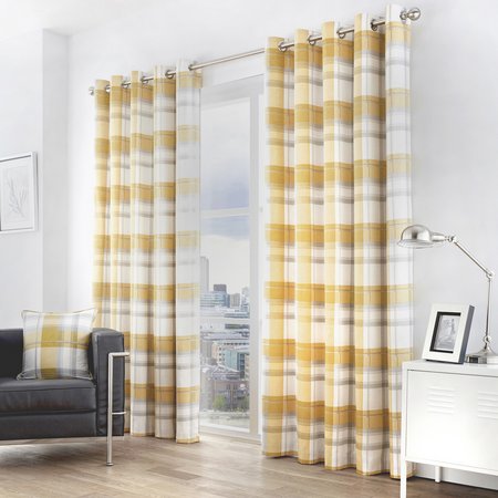 Fusion Balmoral Check Fully Lined Eyelet Curtains - Ochre
