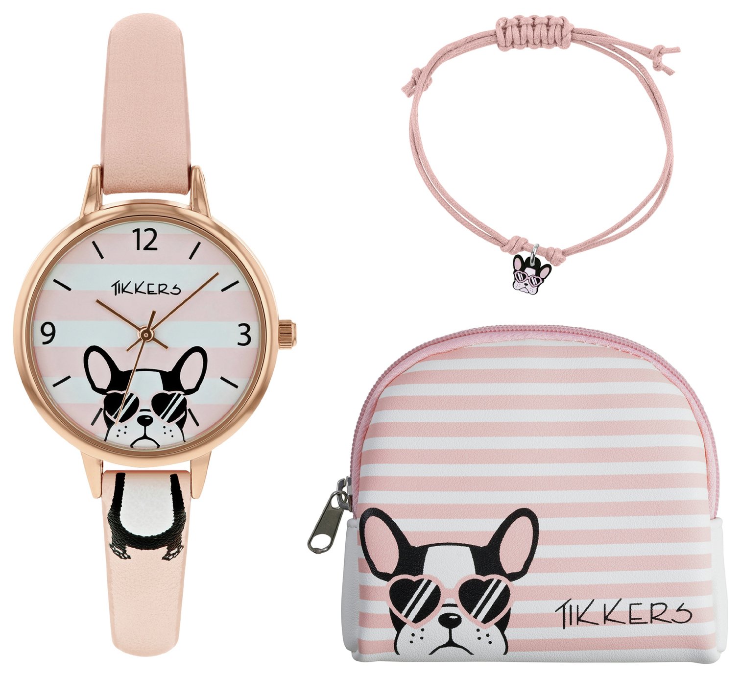Tikkers Pink Dial Watch Purse and Charm Bracelet Set