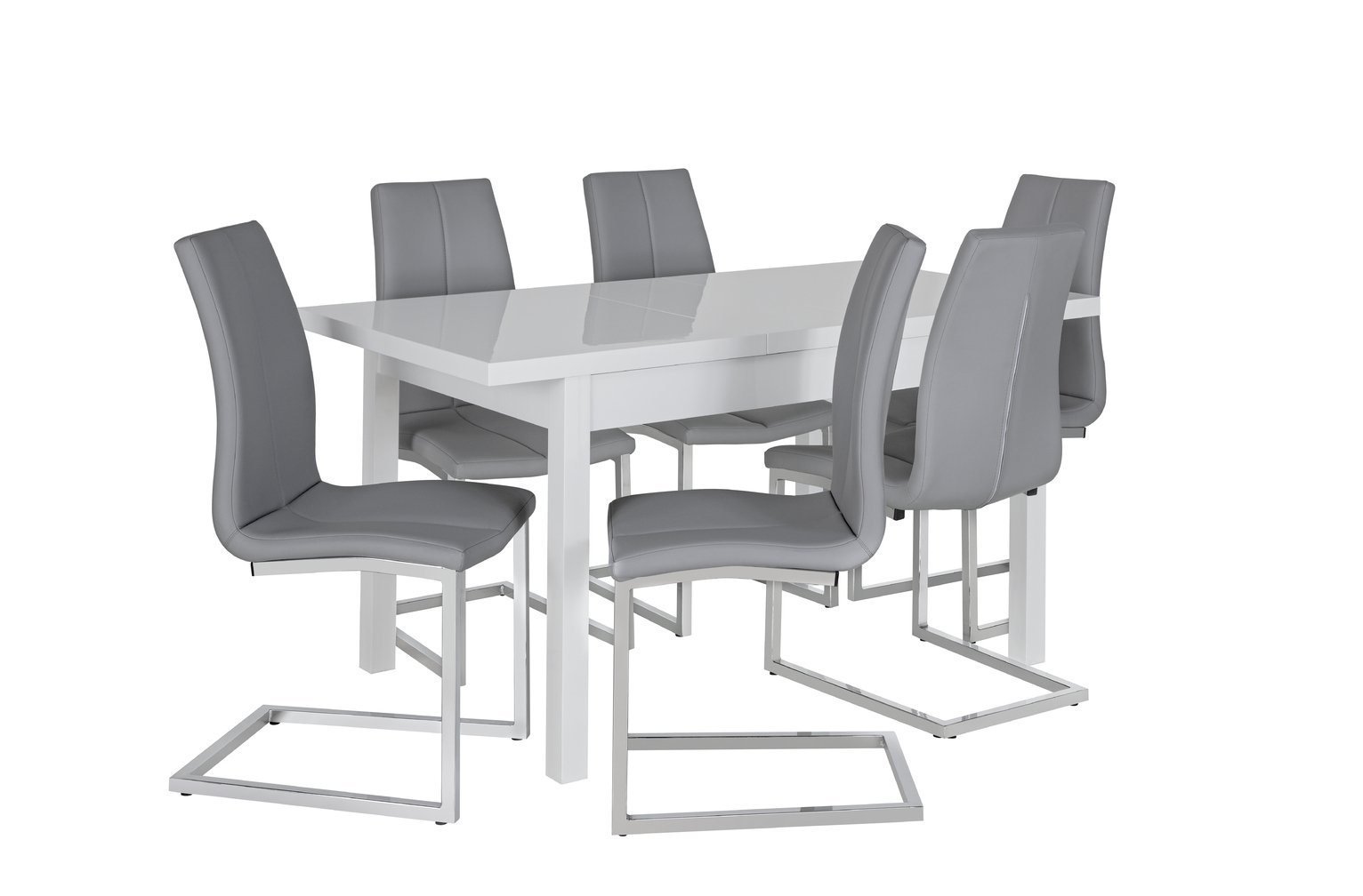 Argos Home Lyssa Extending Gloss Table & 6 Milo Chairs -Grey