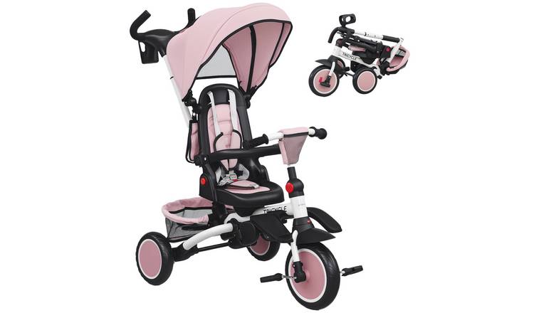 AIYAPLAY 6 in 1 Foldable Canopy Convertible Seat 5 Point Harness Trike - Pink