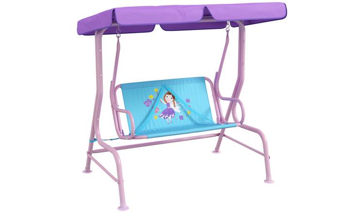 Outsunny 2 Seater Fairy-Themed Adjustable Canopy Kids Swing Chair