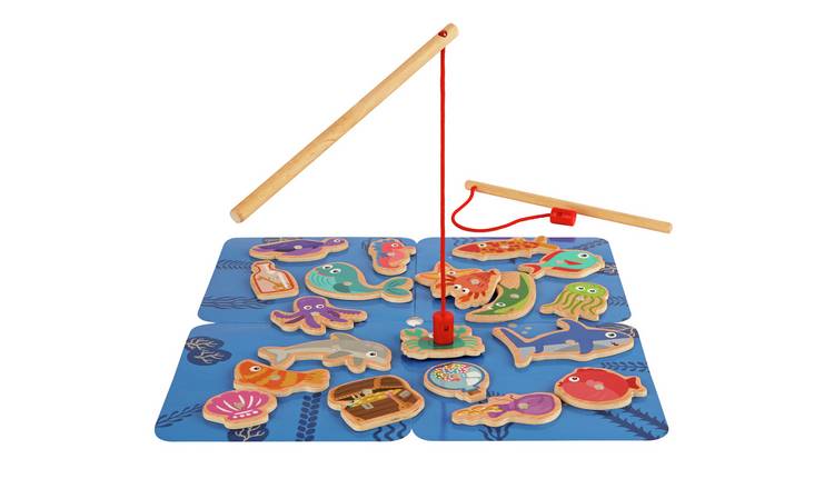 Magnetic Toy Fishing Rod for Kids, Wooden Fishing Game Playset