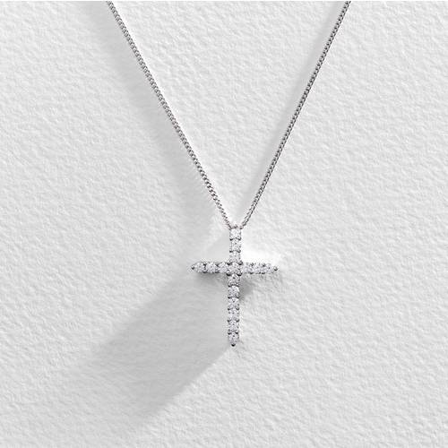 Buy Revere Silver Cubic Zirconia Cross Pendant 18 Inch Necklace