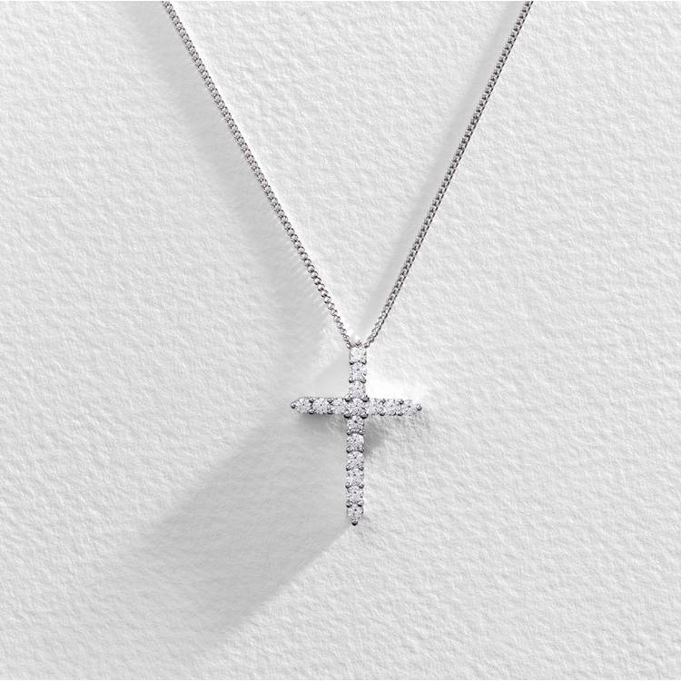 Revere Silver Cubic Zirconia Cross Pendant Necklace 0