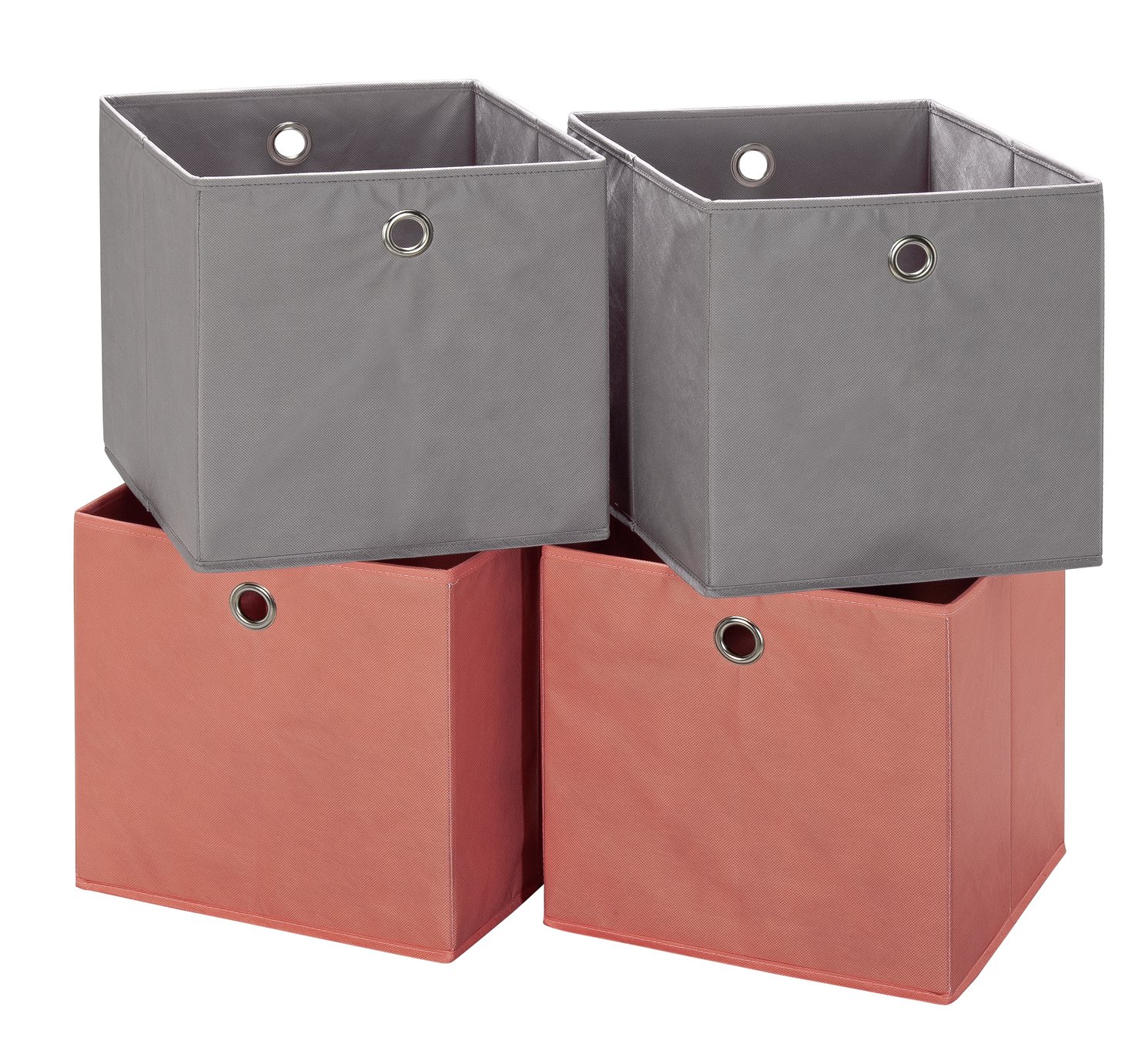 Argos Home Set of 4 Squares Boxes - Grey & Peach