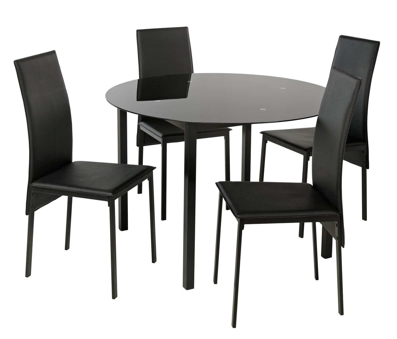 Argos Home Lido Glass Round Dining Table & 4 Black Chairs