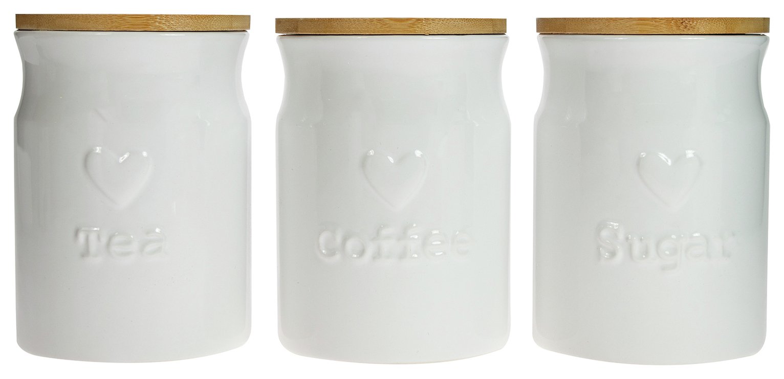 Argos Home Set of 3 Hearts Storage Jars - White