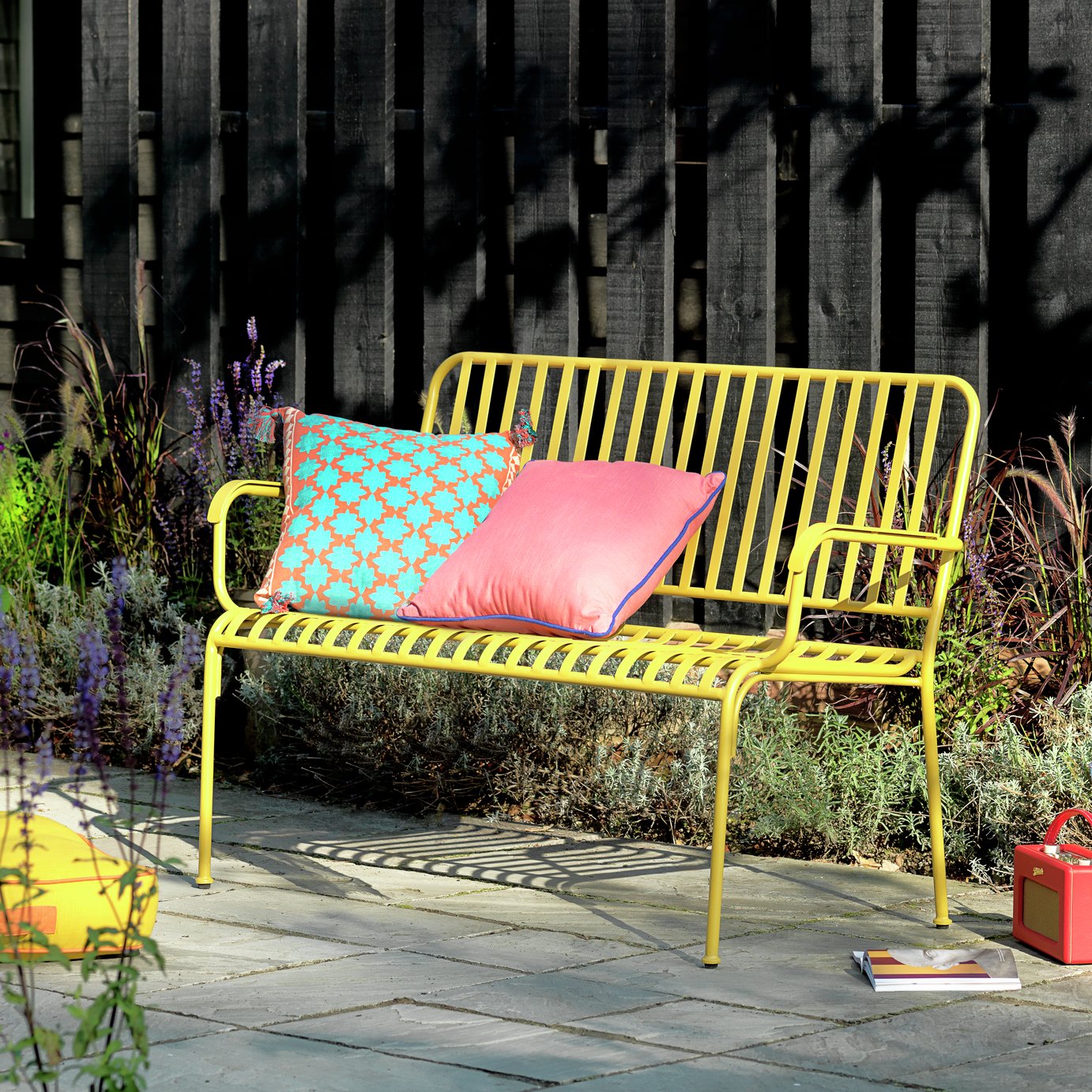 Habitat Indu 2 Seater Metal Bench - Yellow