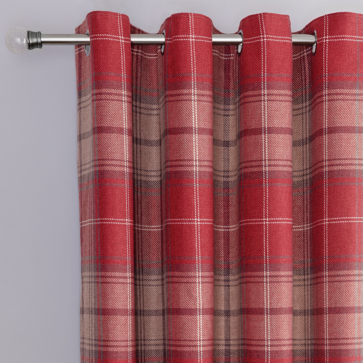 Argos Home Traditional Brushed Check Eyelet Cutains - Red