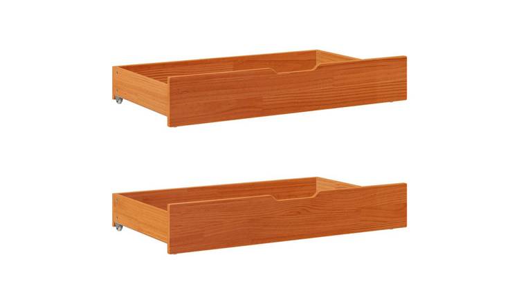 Walplus Pack of 2 Wood Under-Bed Drawers - Wax Brown - 95 x 55 x 17 cm