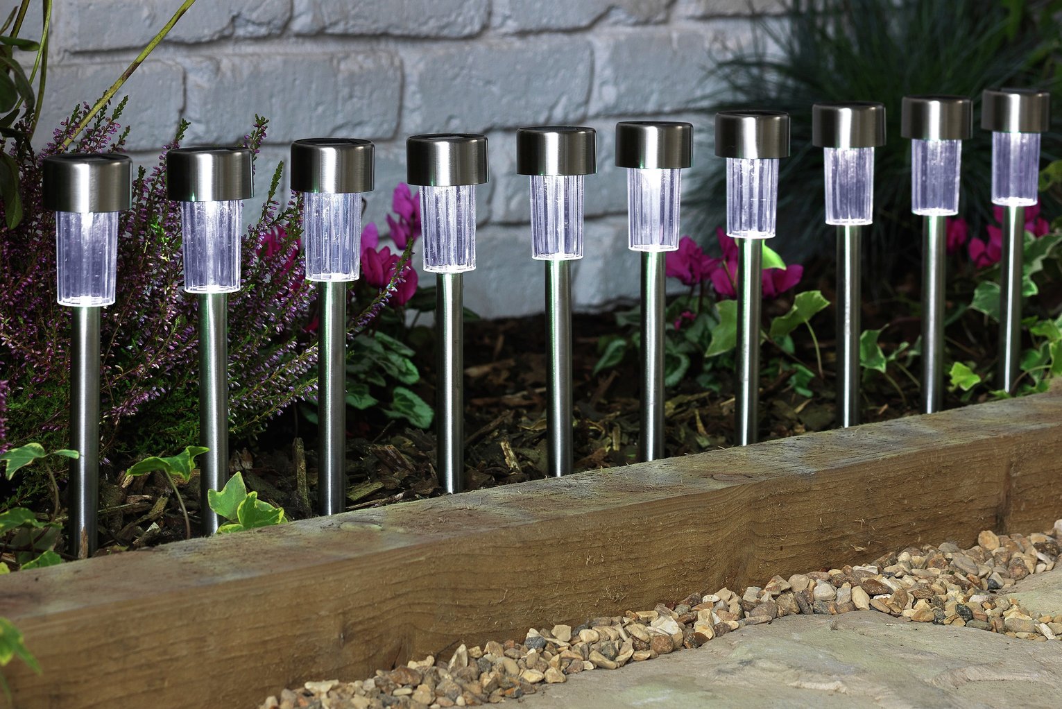 Garden by Sainsbury's Stainless Steel Solar Marker Lights