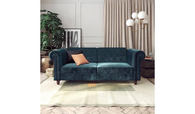 Dorel Felix Chesterfield Velvet Chaise Sofa Bed - Blue