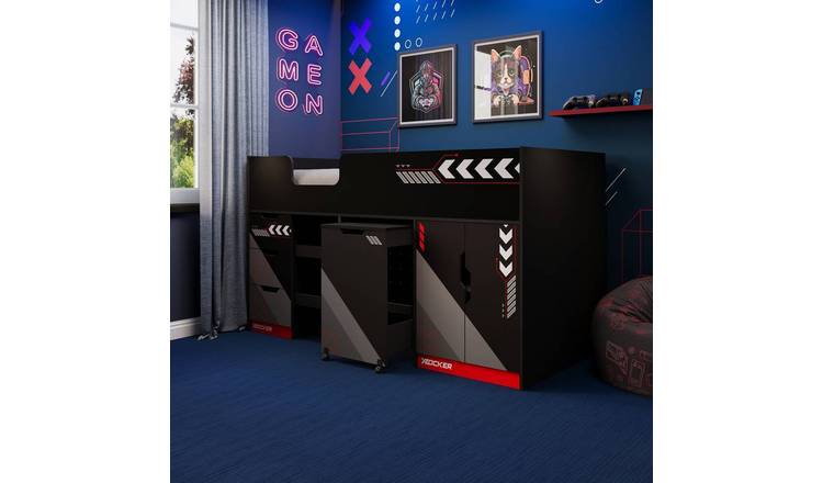 X Rocker Octane Cabin Storage Mid Sleeper Bed Frame with Pull-Out Desk - Red