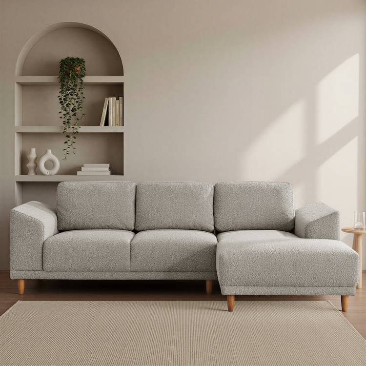 Habitat Draper Boucle Fabric Left Hand Corner Chaise Sofa - Natural 0