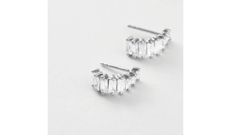 Revere Sterling Silver Cubic Zirconia Half Hoop Stud Earrings