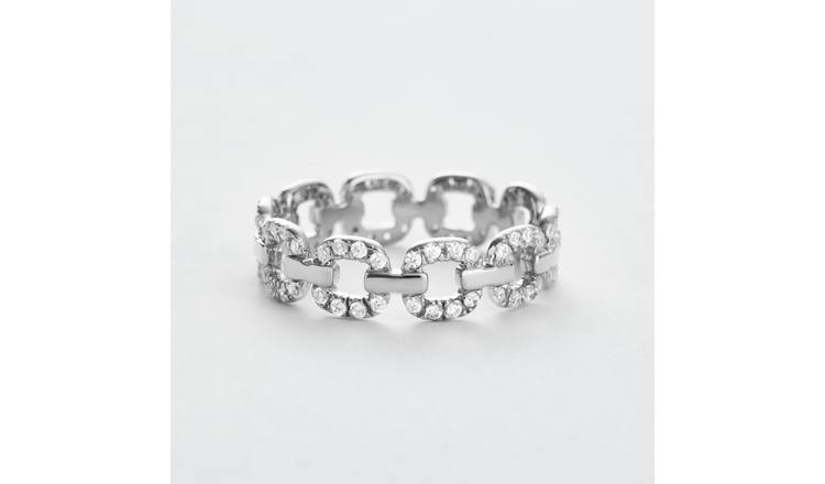 Revere Sterling Silver Cubic Zirconia Link Band Ring - Large