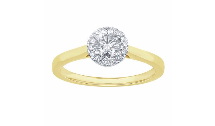 Pure Brilliance 9ct Yellow Gold 0.50ct Diamond Solitaire Halo Ring - M