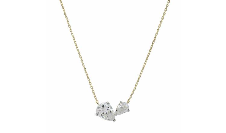 Pure Brilliance 9ct Yellow Gold 1.25ct Diamond Double Pear Pendant Necklace
