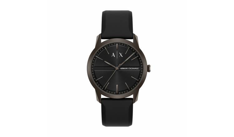 Armani Exchange Brown Case Three Hand Black Silicone Strap Watch