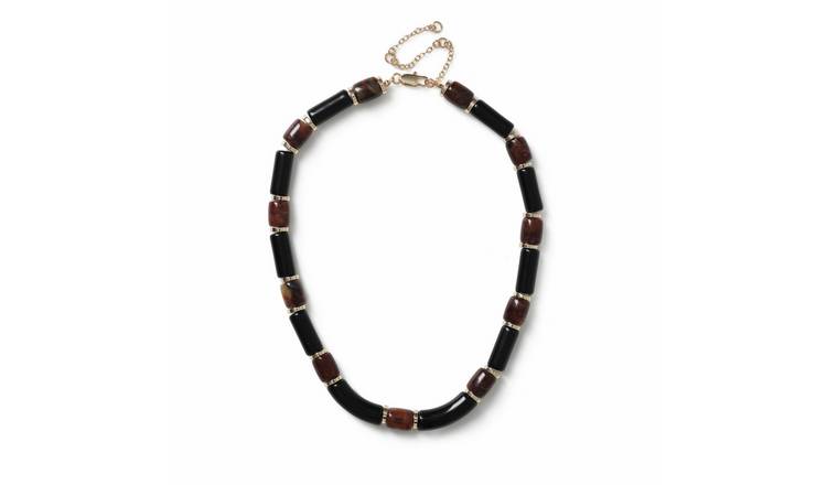 Freedom Glossy Black and Marbled Tortoiseshell Chunky Bead Necklace