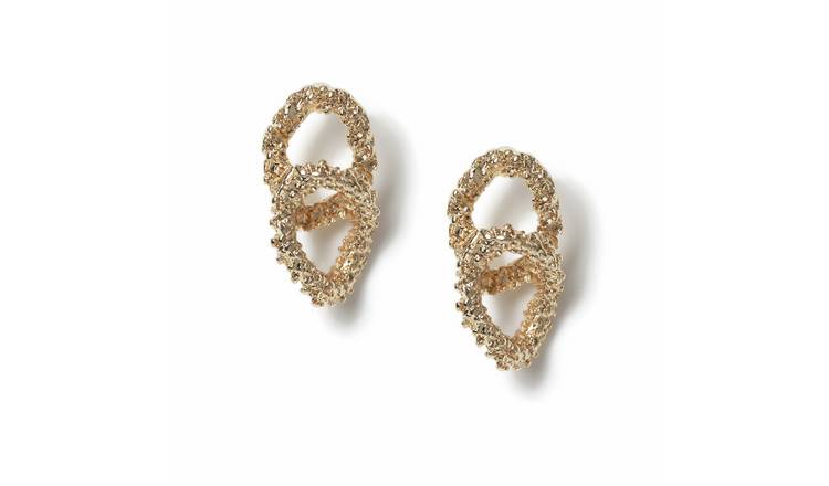 Freedom Gold Tone Textured Link Drop Earrings