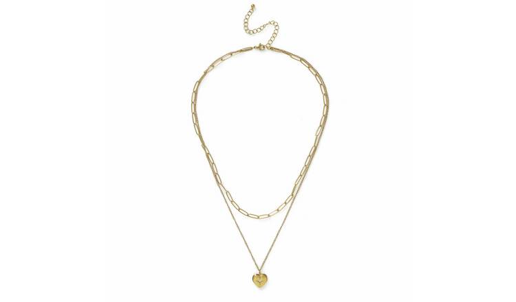 Freedom Gold Tone Stainless Steel Heart Pendant Multilayer Necklace
