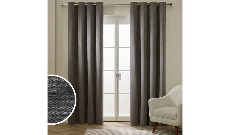 Habitat Basket Weave Blackout Eyelet Curtain - Grey - 117x137cm