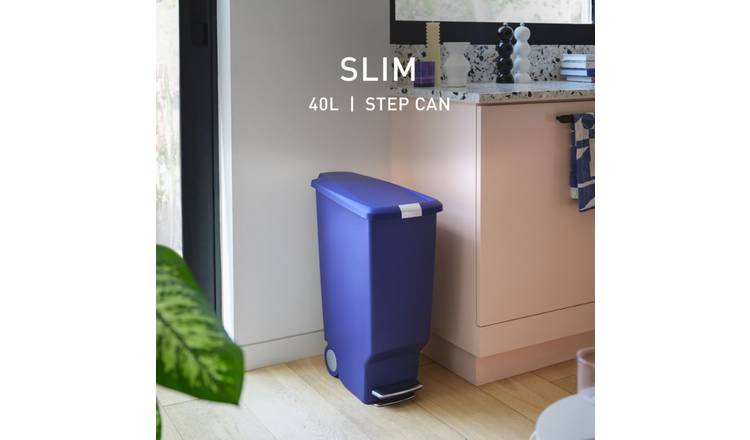 Simplehuman 40 Litre Slim Plastic Pedal Bin - Indigo Blue